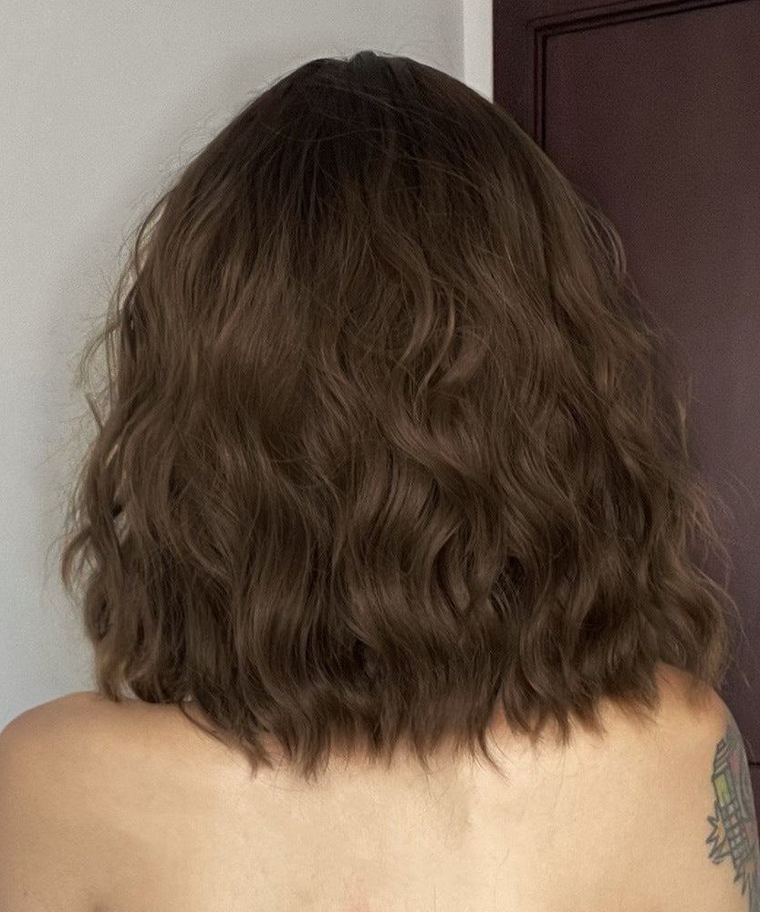 Shoulder-length Corn Curler Chemical Fiber Wine Red Short Curly Hair Human Wigs