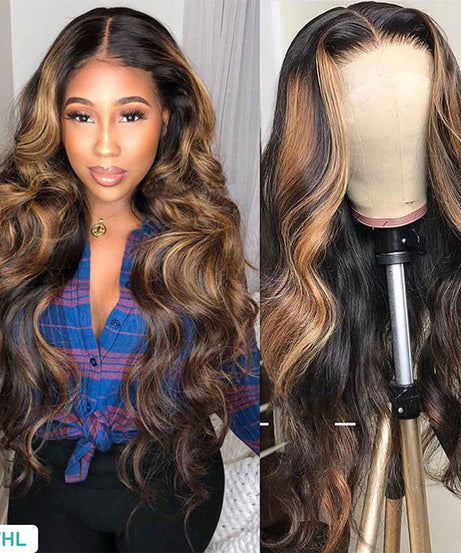 Wig Medium Dyed Gradient Gold Long Roll Synthetic Wigs