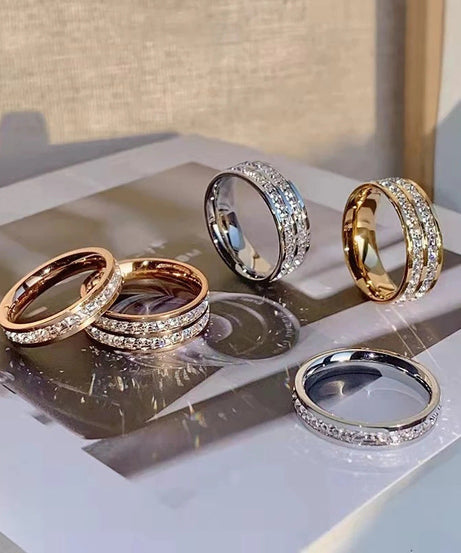 INS Rings Titanium Steel Couple Single And Double Row Diamond Ring