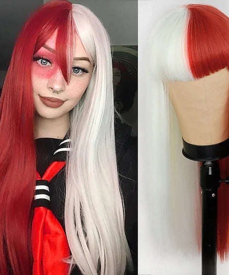Cosplay Festival Wig Double Color Matching Head Straight Bangs