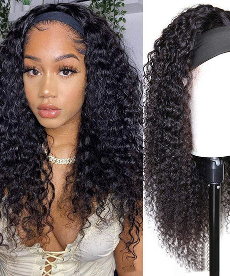 Long Curly Hair With Headgear Natural Color Full Real Hair Turban Wig Cover