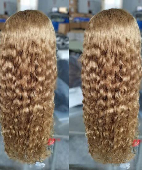 Women's Side Parted Brown Long Curly Corn Perm Wig