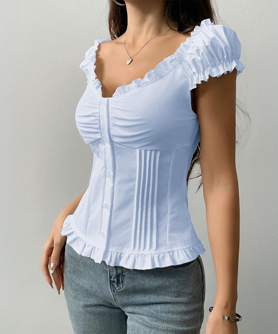 Women's Short-sleeved Wooden Ear Vest