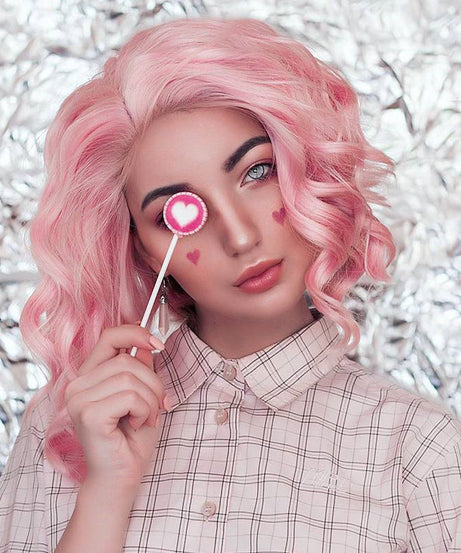 Pink curly hair