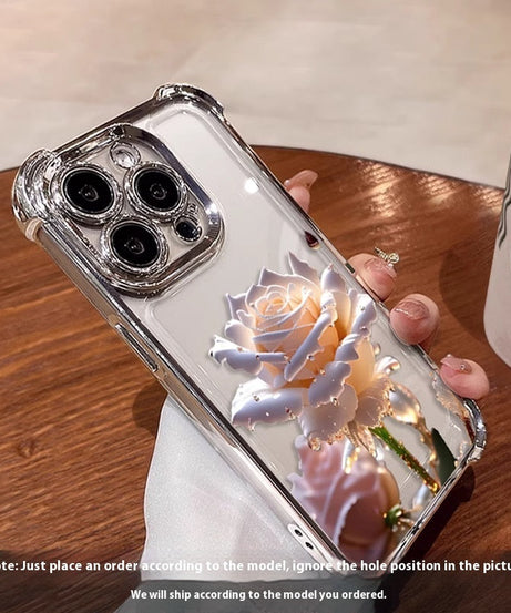 Applicable To 16 Mobile Phone Flower Rose Transparent Drop-resistant Phone Case