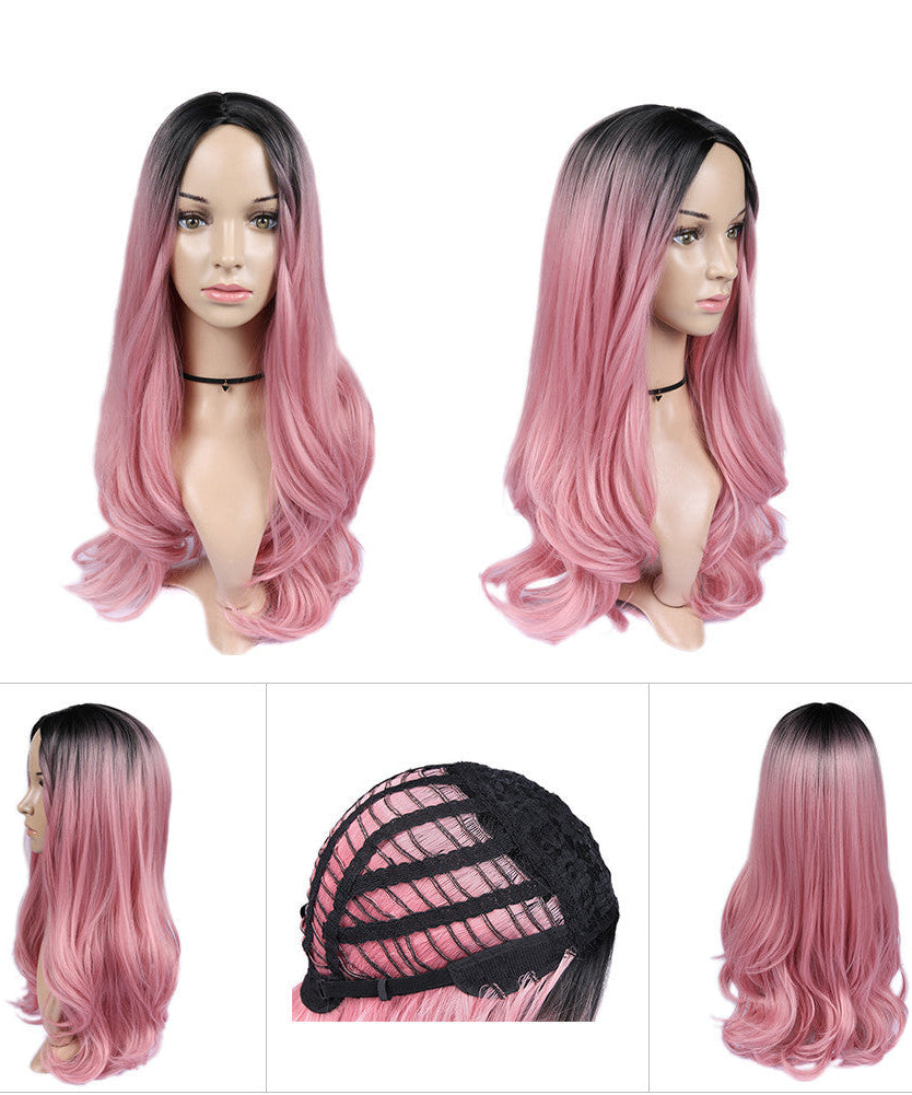 Women Blonde Ombre Hair Black Root Long Curly Wigs