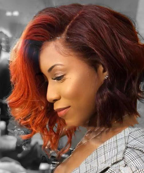 Ladies Short Wavy Brown Synthetic Wig With Long Side Part Bangs Heat Resistant Fiber Wigs Daily Party Use For Women