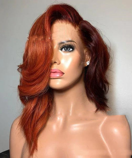 Ladies Short Wavy Brown Synthetic Wig With Long Side Part Bangs Heat Resistant Fiber Wigs Daily Party Use For Women