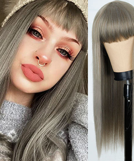 Orange Wig Female Long Straight Hair Dyed Long Hair Synthetic Headgear