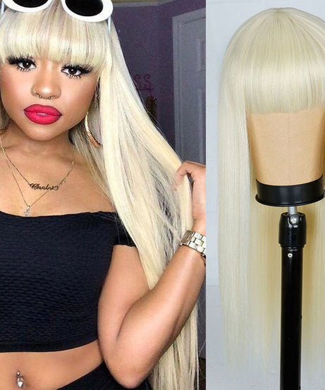Orange Wig Female Long Straight Hair Dyed Long Hair Synthetic Headgear