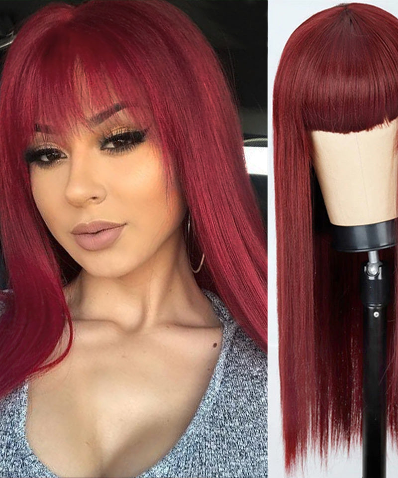 Orange Wig Female Long Straight Hair Dyed Long Hair Synthetic Headgear