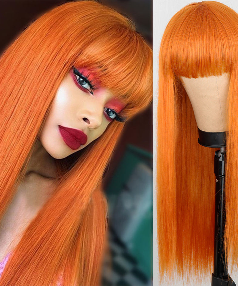 Orange Wig Female Long Straight Hair Dyed Long Hair Synthetic Headgear