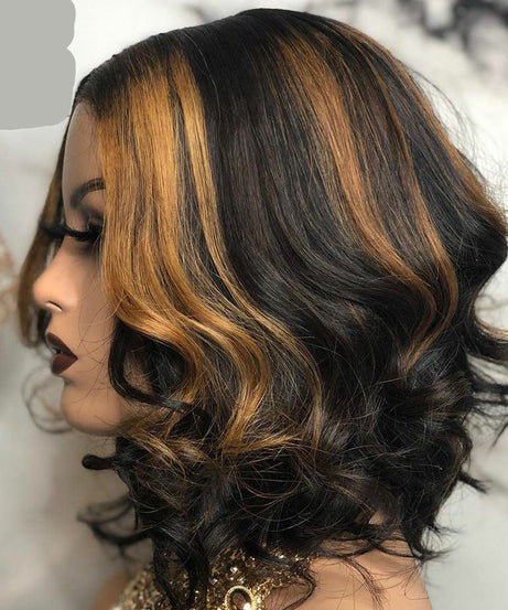 European And American Wigs, Mid-point Black And Brown Short Curly Hair