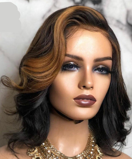 European And American Wigs, Mid-point Black And Brown Short Curly Hair