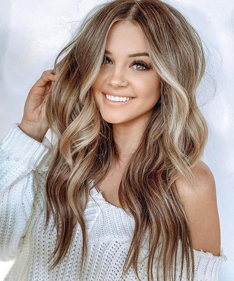 Women's Brown Long Curly Hair, Mid-point Big Wavy Golden Coffee Color Gradient Curly Hair