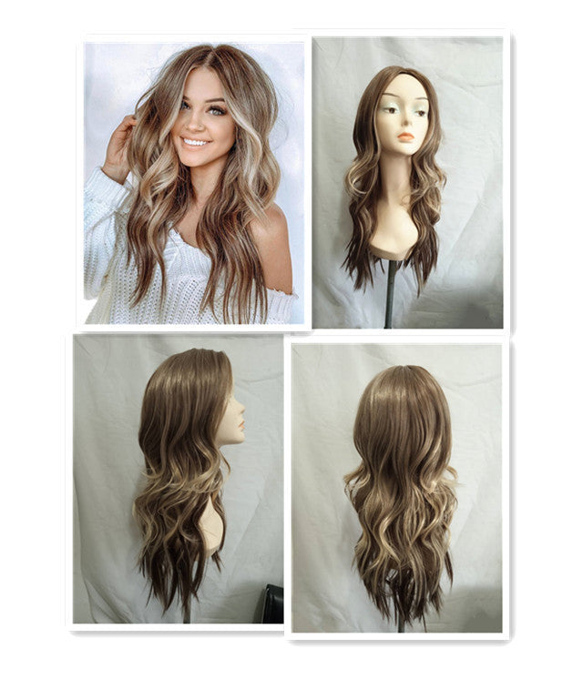Women's Brown Long Curly Hair, Mid-point Big Wavy Golden Coffee Color Gradient Curly Hair