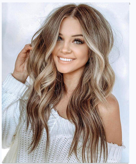 Women's Brown Long Curly Hair, Mid-point Big Wavy Golden Coffee Color Gradient Curly Hair