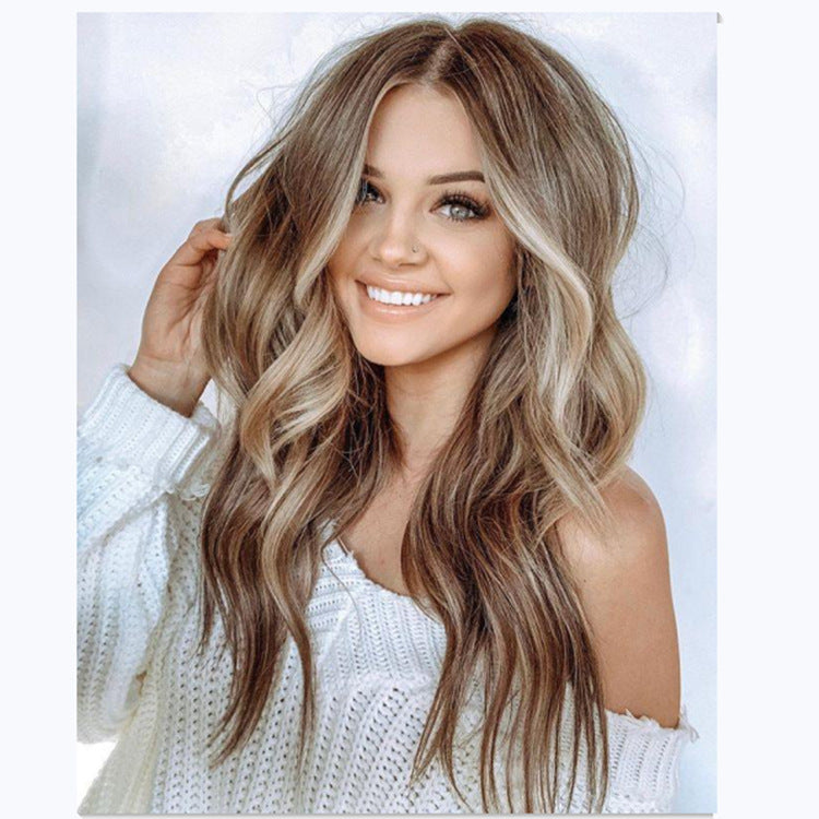 Women's Brown Long Curly Hair, Mid-point Big Wavy Golden Coffee Color Gradient Curly Hair