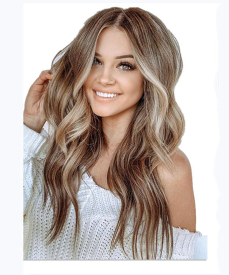 Women's Brown Long Curly Hair, Mid-point Big Wavy Golden Coffee Color Gradient Curly Hair