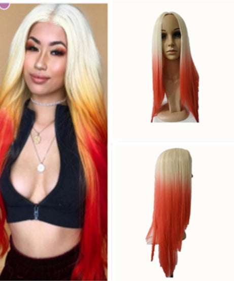 Popular Style White Dyed Big Red Mid-length Straight Hair