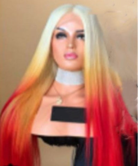 Popular Style White Dyed Big Red Mid-length Straight Hair
