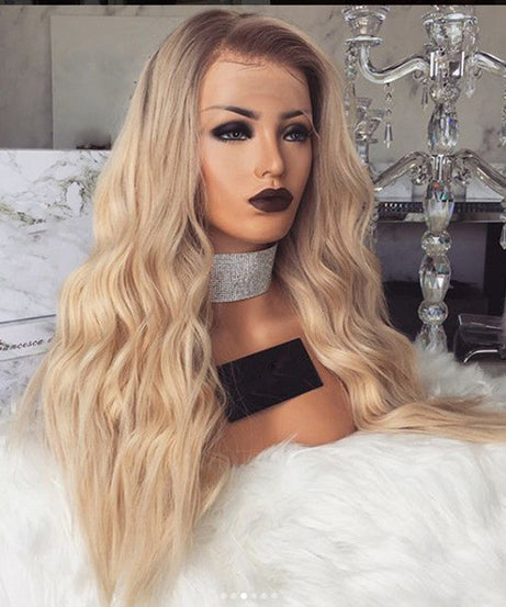 Foreign Trade Dyed Wigs, Ladies Mid-length Curly Hair, European And American Fashion Chemical Fiber Hair Black Golden Yellow Gradient Chemical Fiber Wig