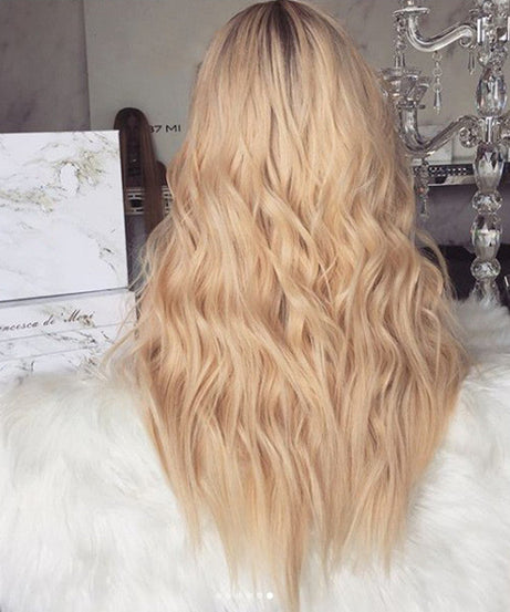 Foreign Trade Dyed Wigs, Ladies Mid-length Curly Hair, European And American Fashion Chemical Fiber Hair Black Golden Yellow Gradient Chemical Fiber Wig