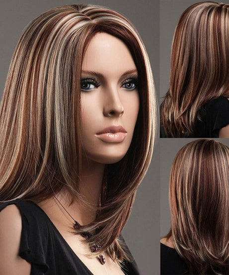 Wigs Are Divided Into Medium And Long Hair, Linen Brown Highlights And Mixed Colors