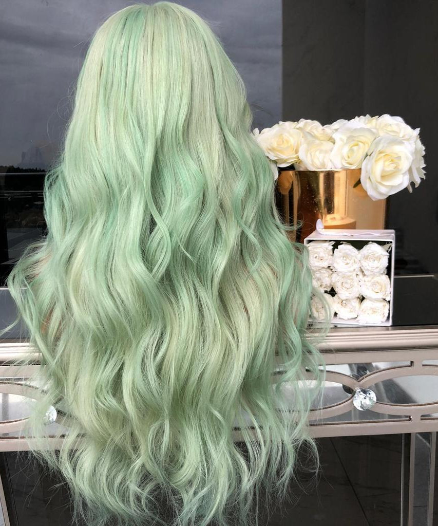 New European And American Wigs For Women Green Mid-Length Curly Hair