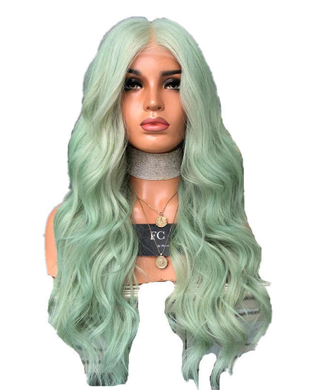 New European And American Wigs For Women Green Mid-Length Curly Hair