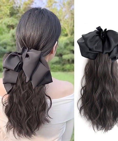 Women's Long Hair Bow High Ponytail Grip Clip