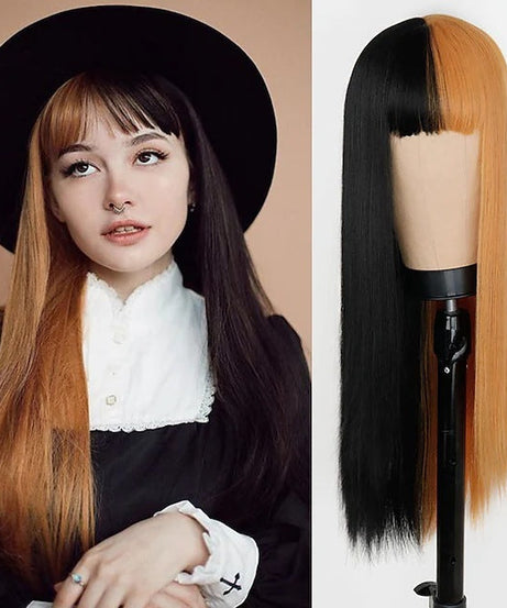 Cosplay Festival Wig Double Color Matching Head Straight Bangs