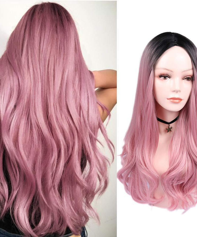 Women Blonde Ombre Hair Black Root Long Curly Wigs