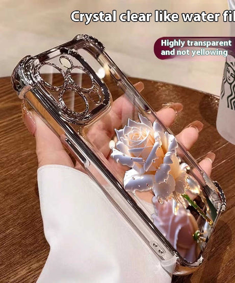 Applicable To 16 Mobile Phone Flower Rose Transparent Drop-resistant Phone Case