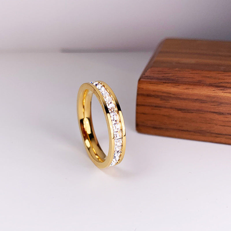 INS Rings Titanium Steel Couple Single And Double Row Diamond Ring