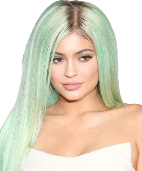 Mint Green Wig, Long Straight Hair, Black And Green Dyed Gradient Chemical Fiber Headgear