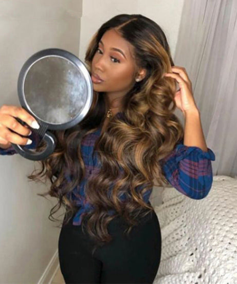 Wig Medium Dyed Gradient Gold Long Roll Synthetic Wigs