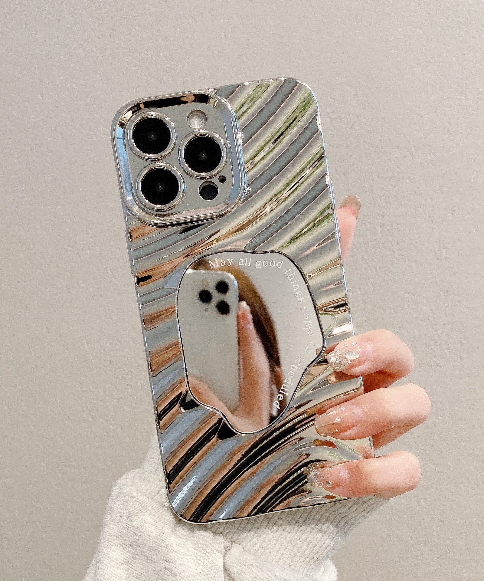 Advanced Silver Applicable To 16 Protective Case 15PROMAX Water Ripple Mirror Drop-resistant Phone Case