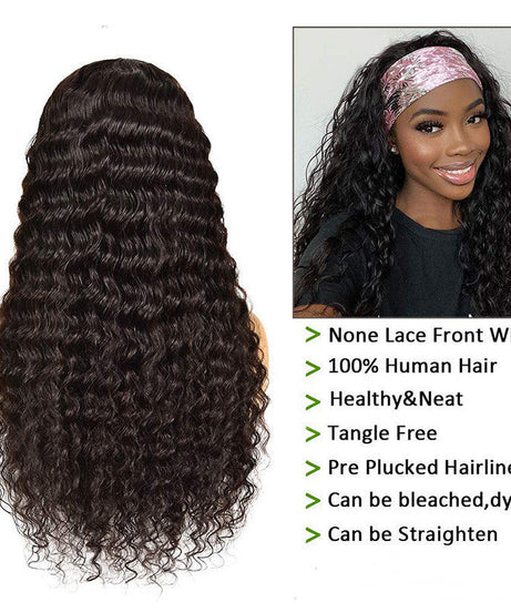 Long Curly Hair With Headgear Natural Color Full Real Hair Turban Wig Cover