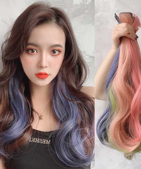 Color Wigs Female Long Hair Highlighting Gradient Invisible Curly Hair