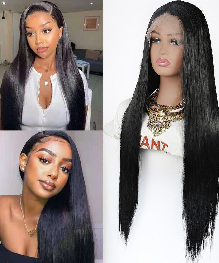 Mid-length Straight Hair Hand-woven Front Lace Synthetic Wigs