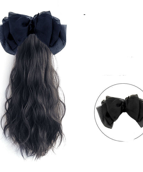 Women's Long Hair Bow High Ponytail Grip Clip