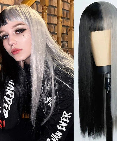 Cosplay Festival Wig Double Color Matching Head Straight Bangs