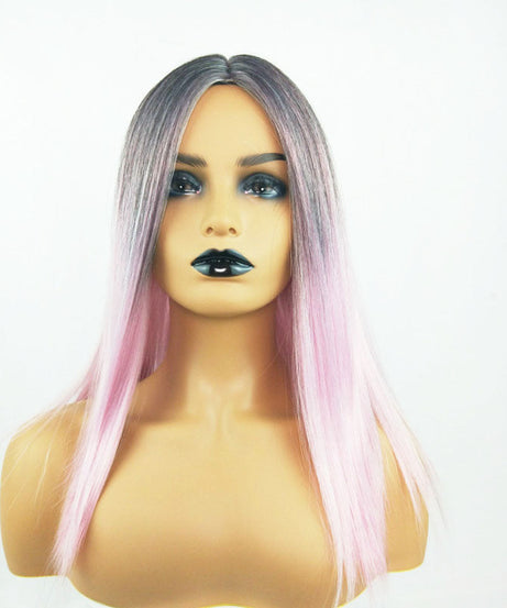 Long Straight Black Gradient LightPink Wig Headgear