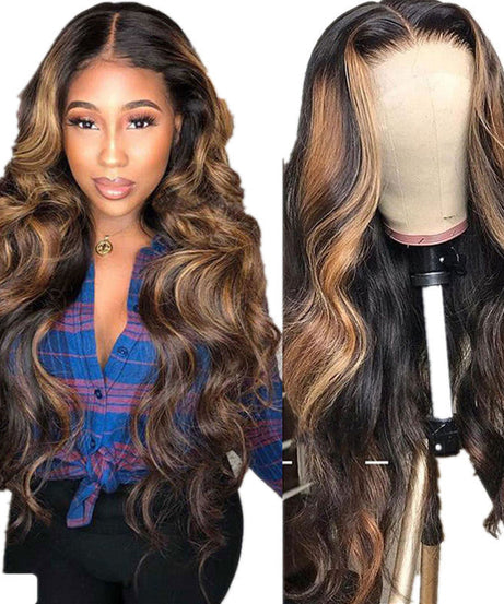Wig Medium Dyed Gradient Gold Long Roll Synthetic Wigs