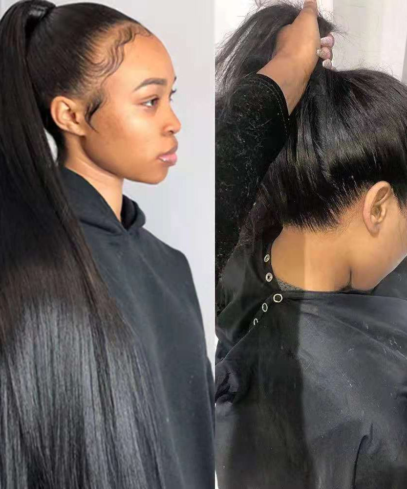Mid-length Straight Hair Hand-woven Front Lace Synthetic Wigs