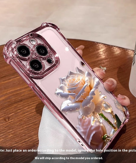Applicable To 16 Mobile Phone Flower Rose Transparent Drop-resistant Phone Case