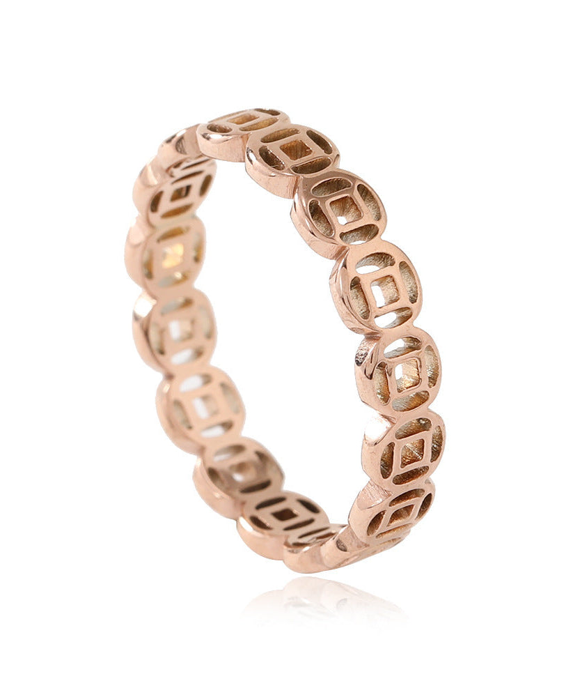 Stainless Steel Hollow Lucky Copper Coin Index Finger Ring Retro Couple Ring