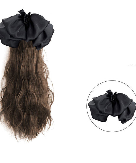Women's Long Hair Bow High Ponytail Grip Clip