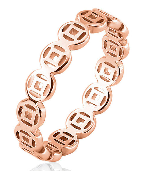 Stainless Steel Hollow Lucky Copper Coin Index Finger Ring Retro Couple Ring